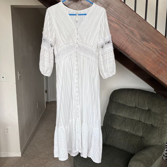 Anthropologie Ebba Bohemian Eyelet Lace Midi Dress - Picture 4 of 8